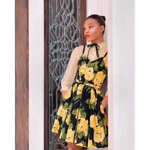 Trashy Diva 1959 yellow rose floral Ruby mini dress